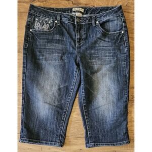 Earl Jean Women's Bermuda Shorts Dark Wash Embellished Pockets  Size 12P (33x15)